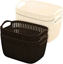 Kuber industries q-6 multiuses designer unbreakable plastic storage basket/organizer/bin for home, kitchen, bathroom, office use pack of 4 (beach & brown)-50km01701