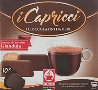 Bonini Gianduja Capsules From Italy, Nespresso Machine Compatible 1 Box Of 10 Capsules (70 Grams) 8051732624882, Chocolate