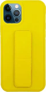 Iphone 12 Pro Max 6.7 Protective Case Cover | Soft Silicone Fully Covered | With Adjustable Finger Grip Holder + Mobile Stand | Shock Proof Anti Scratch Case Iphone 12 Pro Max | Yellow