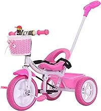 COOLBABY Kids Three Wheels Tricycle Bicycle With Push Bar & Basket For Outdoor 3 Wheel Bike Scooter-Pink, SLC04-PK