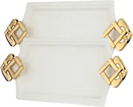 Al Saif 2 Piecesiron Serving Tray Size: Small, Color: Ivory White/Gold