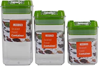 Lawazim 3-Piece Sealed Food Container (S-M-L) - Square Green