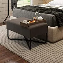 Carraro Large Pouffe With Dark Brown Mdf Tray, 128121534, With Onix Fabric And Black Feet