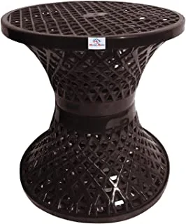 Heart Home Mesh Design Both Sided Plastic Sitting Stool, Planter Stand, Sidetable for Living Room, Bed Room, Garden in Damroo Style (Brown), Standard (HS_38_HEARTH021791)