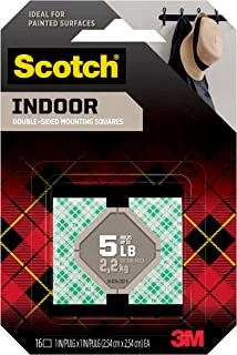 Scotch Mount Indoor Permanent Squares 1 in x 1 in (25.4mm x 25.4mm) | 3 squares hold up 0.45 kg | White color | Multi-Surface| Easy to use | No Tools | Double Sided Adhesive Tape | 16 Squ/pack