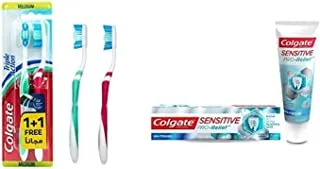 1 Colgate Triple Action Medium ToothBRush, Multicolour - 2Pk + 1 Colgate Sensitive Pro Relief Teeth Whitening Sensitivity Toothpaste, 75Ml
