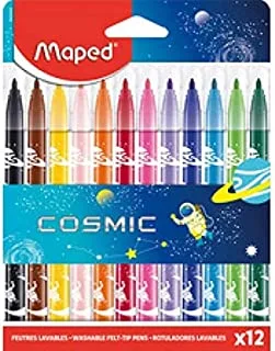 Maped Color'Peps COSMIC 12 Colouring Pens – Washable and Dry Resistant – Medium Tip – Bright Colours
