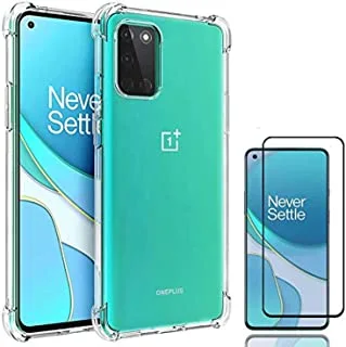 For oneplus 8t Case with Tempered Glass (1 Piece) Slim Shock Absorption TPU Soft Edge Bumper with Reinforced Corners Transparent Protective Cover for oneplus 8t