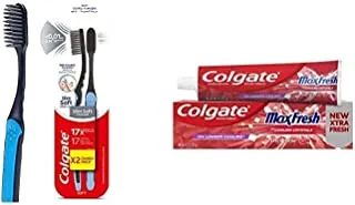 1 Colgate Slim Soft Black Charcoal ToothBRush, Value Pack - 2Pk + 1 Colgate Max Fresh Spicy Gel Toothpaste - 100Ml