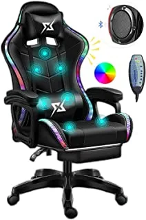 كرسي ألعاب من COOLBABY مزود بإضاءة LED ومكبر صوت بلوتوث ، أسود ، AE-YXY815-BLK-YAA1