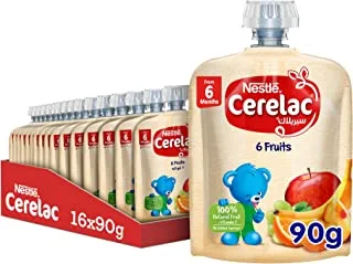 Nestle Cerelac Fruits Puree, 6 Fruits, Baby Food, Pouch, 90g (16 Pouches)