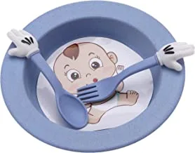 Kids Wheat Straw Tableware Set- Plate|Spoon|Fork-Blue