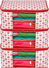 Heart Home Dot Printed Non-Woven Saree Cover, Cloth Organizer, Wardrobe Organiser With Tranasparent Window- Pack of 3 (Pink)-46HH0480