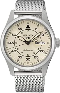 ساعة سيكو 5 سبورتس ميليتاري فليجر أوتوماتيكية بقرص كريمي وسوار ستانلس ستيل للرجال SRPH21K1.5
