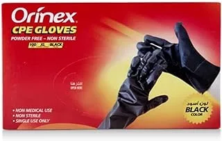 ORINEX CPE GLOVES POWDER FREE NON STERILE (XL) BLACK COLOR 100 PCS