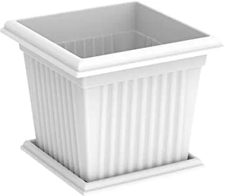 Cosmoplast Plastic Sqaure Planter 45 Liters With Tray, White, IFFPXX111WH