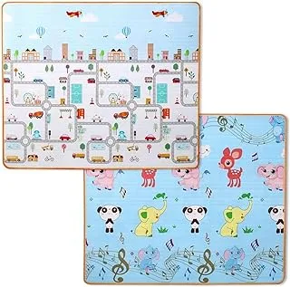 Sky-Touch Foldable Baby Play Mat, Waterproof Non-Toxic, Extra Soft And Thick Foam Crawling Play Mat, Double-Sided And Reversible Large Mat For Infants, Toddlers And Kids 180Cm*200Cm*1.5Cm