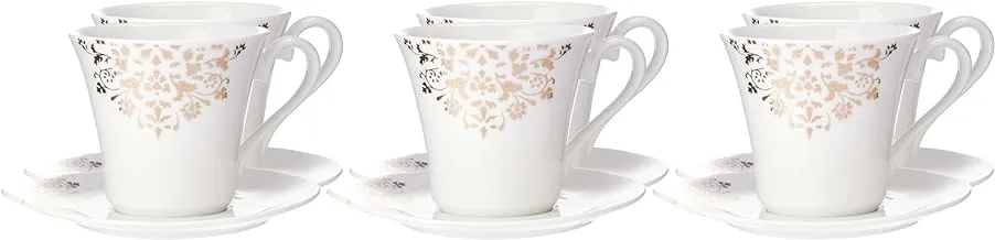 Shallow bone china tea cup and saucer 12-piece set, white - fpr-031