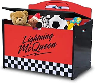 Disney Cars Lightning McQueen Lightweight Toy Box Durable MDF Wood Construction Convenient Handle Cut Out Safe Slow Close Lids Smooth Finishing (Official Disney Product)