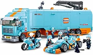 Sluban Racing Team Series - Racing Car transporter Building Blocks 1044 PCS With 9 Mini Figures For Age 6+ Years Old