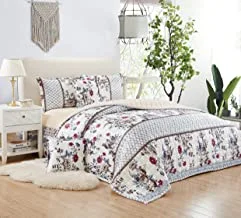 Moon Soft Cozy Velvet Sherpa Fleece Reversible Winter Comforter Set, Single Size (160 X 210 Cm) 4 Pcs Warm Bedding Set, Square Stitched Floral Pattern, Yhym, Multi Color -7