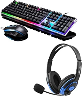 Datazone Set Of 3, High-Quality Mechanical Gaming Keyboard - The Best Gaming Mouse And Keyboard Black With Headphones 311S Blue Compatible With Video Games And Computer Accessories ( G21B-B311Sb)