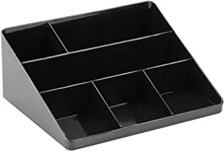 iDesign Linus Desk Organiser, Plastic Office Supplies Holder, Mail Centre With 6 Compartments, Black
