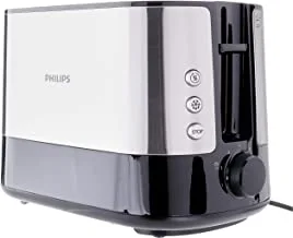Philips New Viva Metal Toaster HD2637 / 91 ، محمصة أعرض بفتحتين (33 سم) ، جهاز تسخين كعكة مدمج ، بما في ذلك وظيفة إعادة التسخين وإزالة الصقيع ، نصف مادة معدنية و 1000 واط. 3 دبوس التوصيل. 2 سنة الضمان