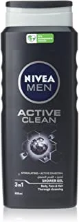 NIVEA MEN 3in1 Shower Gel, Active Clean Charcoal Woody Scent, 500ml