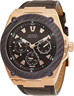 GUESS Men's Quartz Watch with Analog Display and Leather Strap W1058G2 45