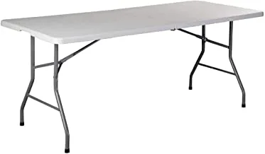 SHOWAY Heavy Duty Folding Table Centerfold, Ideal for Crafts, Outdoor Events, Convenient Carry Handle, 6-Feet, Lightweight, Portable Table (WHITE)