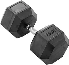 Marshal Fitness One Pcs Dumbbells,Rubber Coated Solid Steel Cast-Iron Dumbbell, Rubber Hex Dumbbells, Muscle Toning Weights Full Body Workout, Man And Woman Home Gym Dumbbells-45kgs