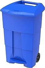 Cosmoplast 125L Step-On Waste Bin With Pedal & Wheels, Blue