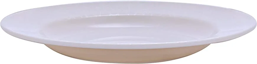 Royalford 8 Inches Melamine White Pearl Dinner Plate, Soup Deep Plate Pasta Plate Platewith Playful Classic Decoration, Dishwasher Safe, Ideal For Soup, Desert, Icecream & More, Rf4489