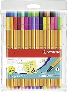 Fineliner - STABILO point 88 Wallet of 30 Assorted Colours incl 5 neon colours
