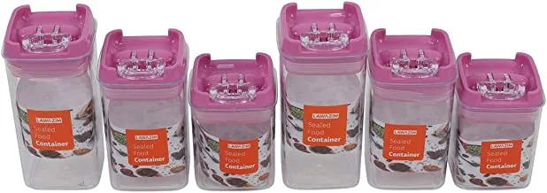 6-Piece Sealed Food Container (S-M-L) - Square Pink