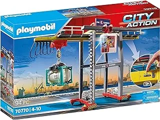 Playmobil City Action 70770 Electric Cargo Crane with Container, Built-in Motor, for Children Ages 4