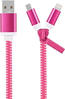 Datazone Zipper 2 In 1 Usb Charging Cable , Multi Connector For Micro And Iphone 40 cm 1.5A Dz-2C02 ( Pink )