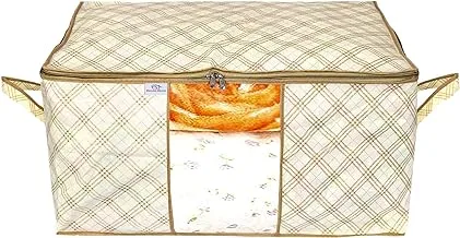 حقيبة تخزين غير منسوجة تحت السرير بطبعة مربعات معدنية من Heart Home ، منظم القماش ، غطاء بطانية مع نافذة شفافة (عاجي) - HHEART16581