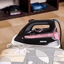 Geepas Steam Iron For Crisp Ironed Clothes Ceramic Non-Stick Coating Plate - Spray, Dry/Steam Function, Adjustable Temperature Control - Easy Fill Handheld Steam Iron - 2400W, Black, GSI7791