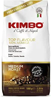 KIMBO TOP FLAVOR 100٪ Arabica حبوب قهوة محمصة متوسطة الحجم 1 كجم - إيطاليا