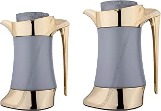 Al Saif 2 Pieces Coffee And Tea Vacuum Flask Set, Size: 1.0/0.7Liter, Color: Dark Smoky Grey/Gold