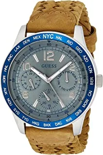 GUESS Men's Quartz Watch with Analog Display and Leather Strap W1244G1