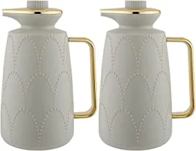 Al-Saif Co Kareen Flask 2 Pieces Coffee And Tea Vacuum Flask Set Size : 1.0/1.0 Liter Color :Grey/Gold