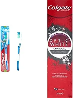 Colgate Extra Clean Medium Toothbrush - 1Pk + 1 Colgate Optic White Charcoal Whitening Toothpaste - 75Ml