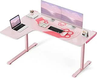 EUREKA ERGONOMIC L60 Corner Gaming Desk, L-Shape Pink Gaming Computer Desk Home Office Writing Table 60 X 43in W Mousepad Popular Gift for Girl/Female/E-Sports Lover Left Side