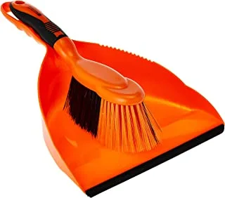 Royalford Dust Pan & Brush Set - Hand Broom with Durable Stiff Bristles - Cleaning Tool Perfect for Home or Office Use, Orange/Black - RF2367