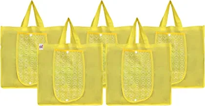 Fun Homes Shopping Grocery Bags Foldable, Washable Grocery Tote Bag With One Small Pocket, Eco-Friendly Purse Bag Fits In Pocket Waterproof & Lightweight (Set Of 5,Yellow)