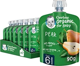 Gerber Organic Puree, Pear, Baby Food, From 6 Months, Pouch, 90g (6 Pouches)