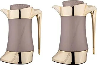Al Saif 2 Pieces Coffee And Tea Vacuum Flask Set, Size: 1.0/0.7Liter, Color: Light Coffee/Gold